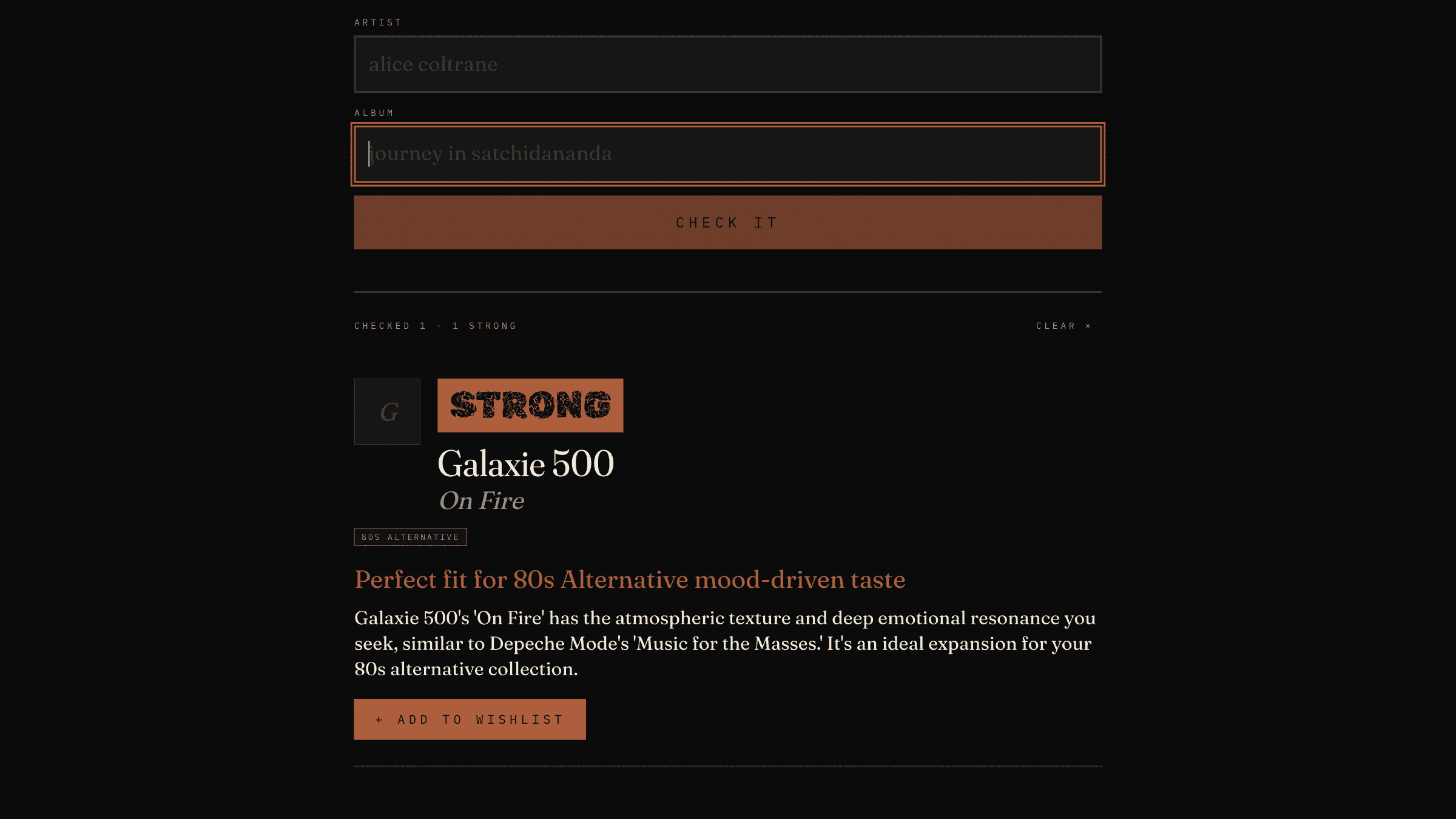 Crate Mode, type mode, a ● STRONG verdict with the why, ready to add