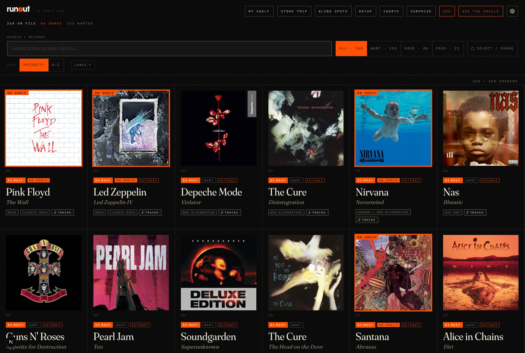 The library: every record on file, covers first